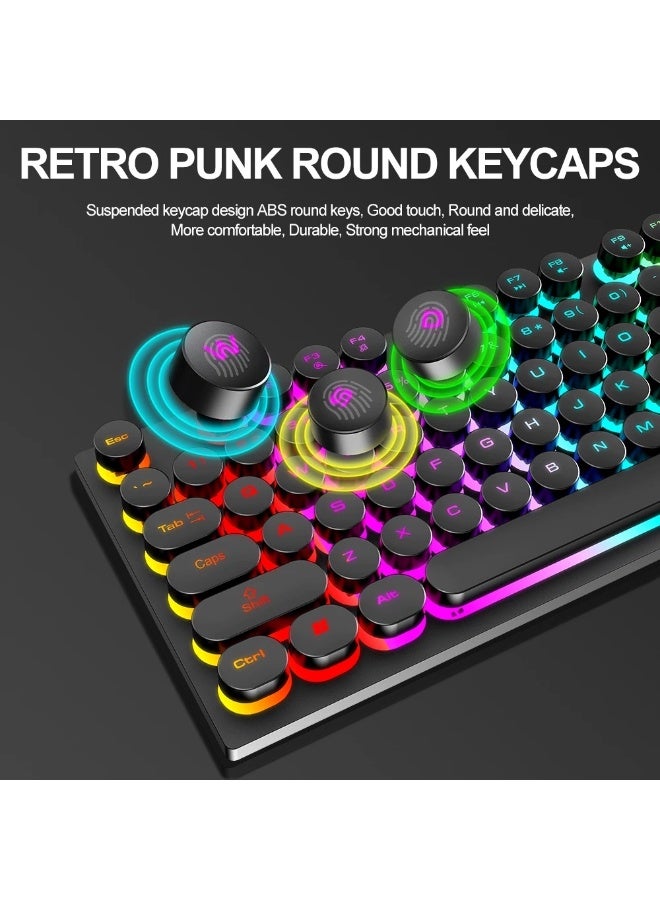 T-WOLF T80 GAMING WIRED KEYBOARD Light-emitting game office punk retro round keycap ( BLACk ) - Image 2